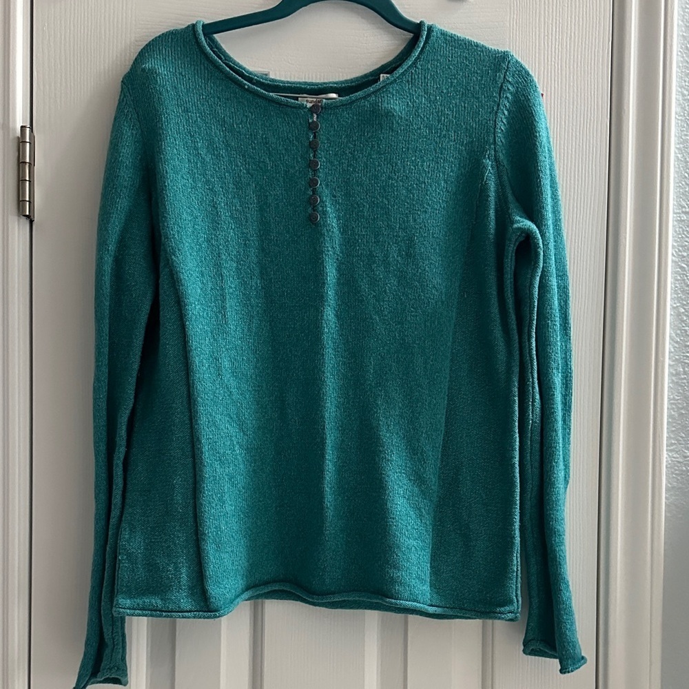 Sundance Teal Button-Accent Henley Knit Sweater Silk Blend Autumn Women’s M